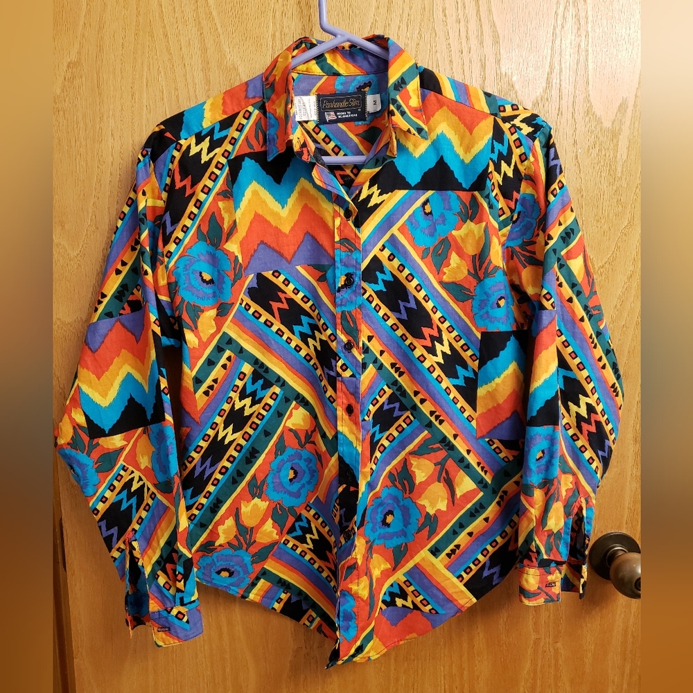 Vintage Vibrant Wild Floral Western Shirt Medium